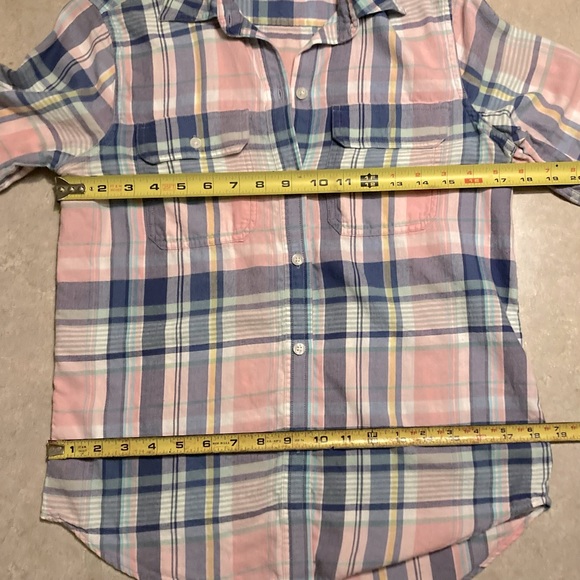 👛 Chaps button down shirt, Small, navy & pink plaid - Picture 3 of 9